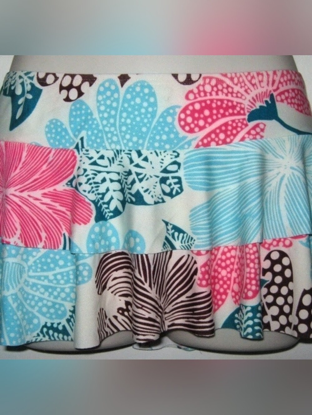 Vintage Floral Short Mini 2-tiered Sexy Skirt Cover-Up